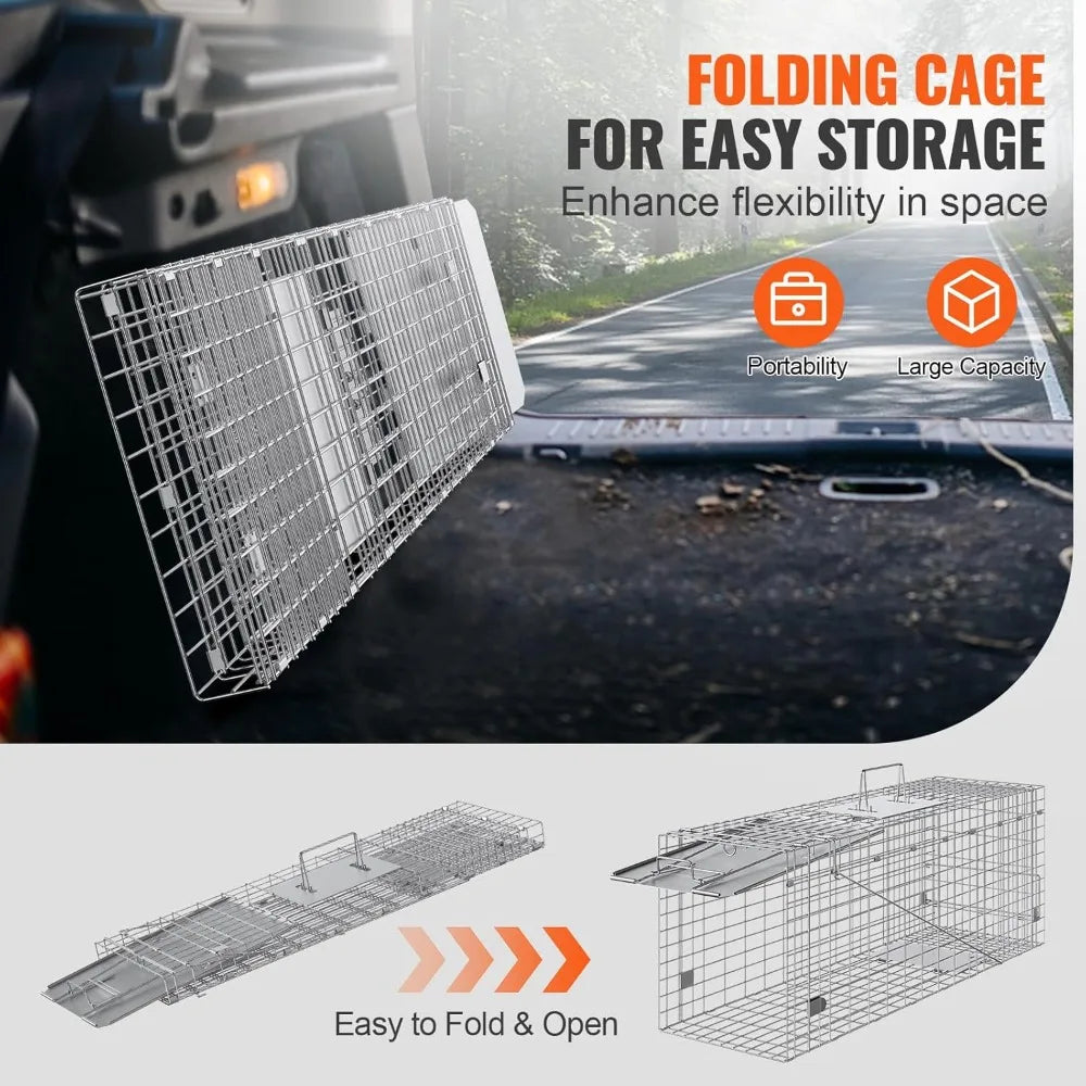 31x10x12 Inch Humane Live Animal Cage Trap for Cats Rabbits Squirrels Raccoons Groundhogs Opossums - Folding with Handle