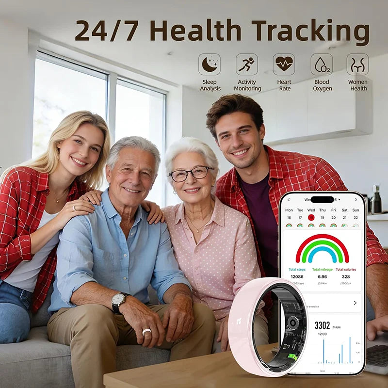 Fashion Ceramics Smart Ring with Charging Case，Health & 24/7 Sleep Monitoring，IP68 Water，Multi-sport Modesproof，