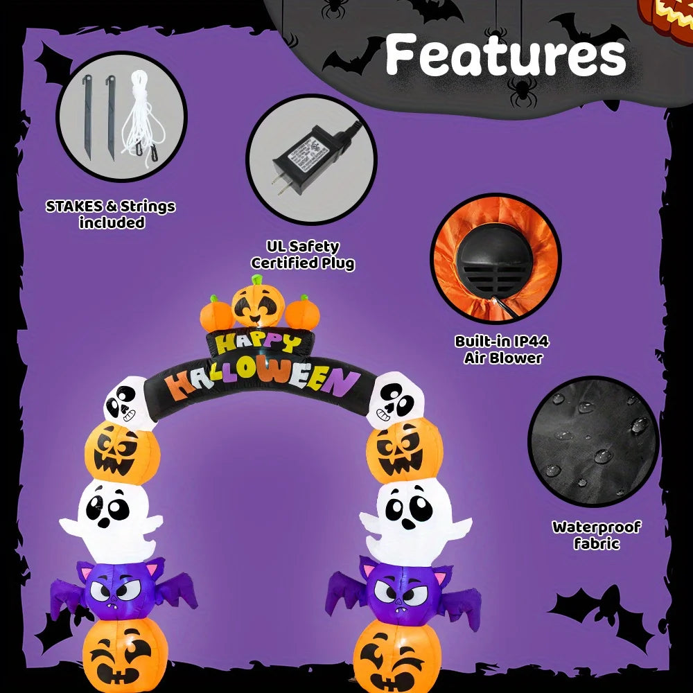 8 FT Cute Halloween Inflatables Pumpkin Archway Outdoor Decoration, Archway Halloween Blow Up for Yard with Build-in LED Lights, Inflatable Arch Yard Outside Pumpkin Decor for Party, Garden