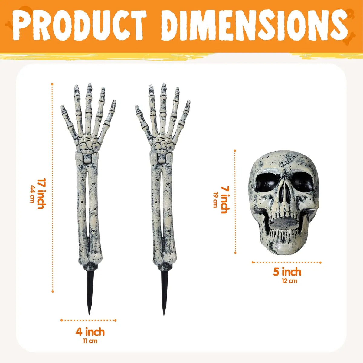 3 Pcs Skeleton Halloween Decorations Outdoor Realistic Looking Skeleton Yard Stakes, Groundbreaker Skull Decor for Graveyard Yard Lawn Garden Party Supplies