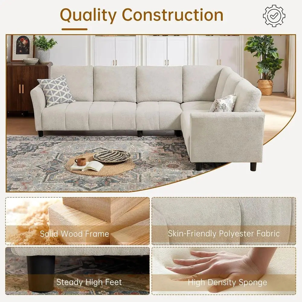 Convertible Sectional Soa Couch, 102" L Shaped Couch with Back Cushions, ern Upholstered abric 6-Seat Reversible Soa Set or Livi