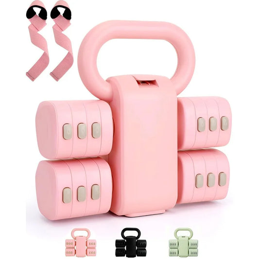 Adjustable Kettlebell Set with Wrist Straps, 4-in-1 Free Weight Adjustable Dumbbells Set for Women 9 Weights from 0.55LB to 12.1