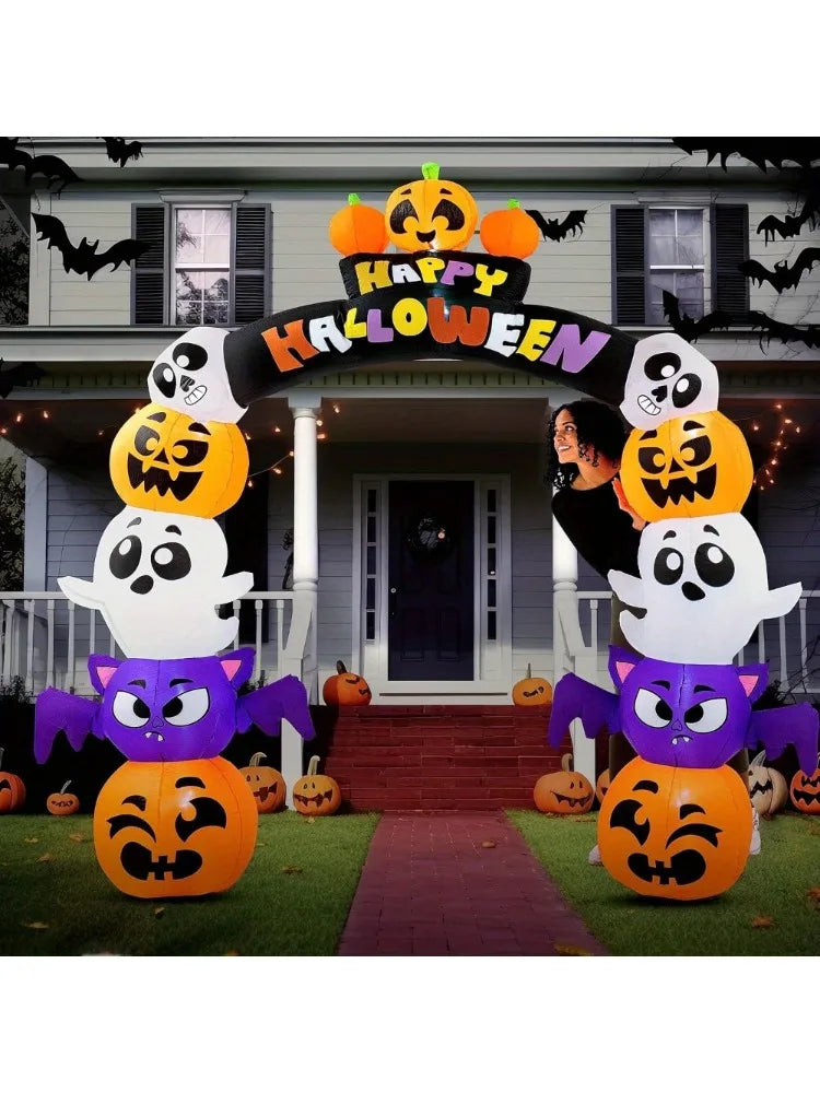 8 FT Cute Halloween Inflatables Pumpkin Archway Outdoor Decoration, Archway Halloween Blow Up for Yard with Build-in LED Lights, Inflatable Arch Yard Outside Pumpkin Decor for Party, Garden