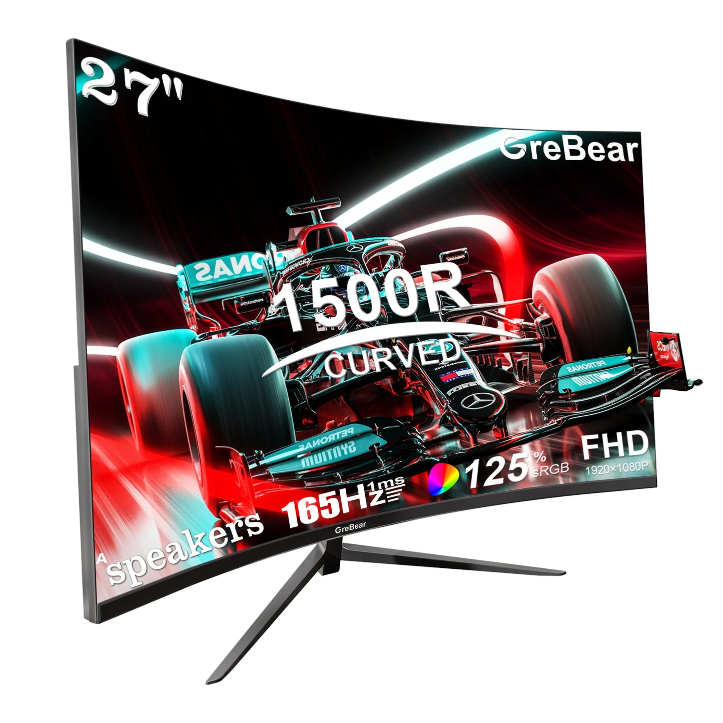 Grebear 27 inch curved monitor 165hz,PC Home Office Computer Gaming Monitor FHD1080p,99% SRGB,Built-in Speakers