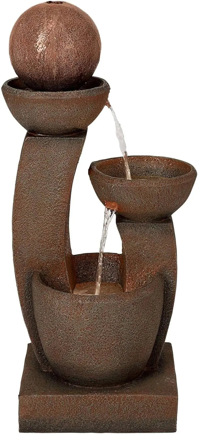 Curved Columns 31 High Modern Zen Indoor Outdoor Faux Stone Floor Fountain with Light LED Waterfall Bowl