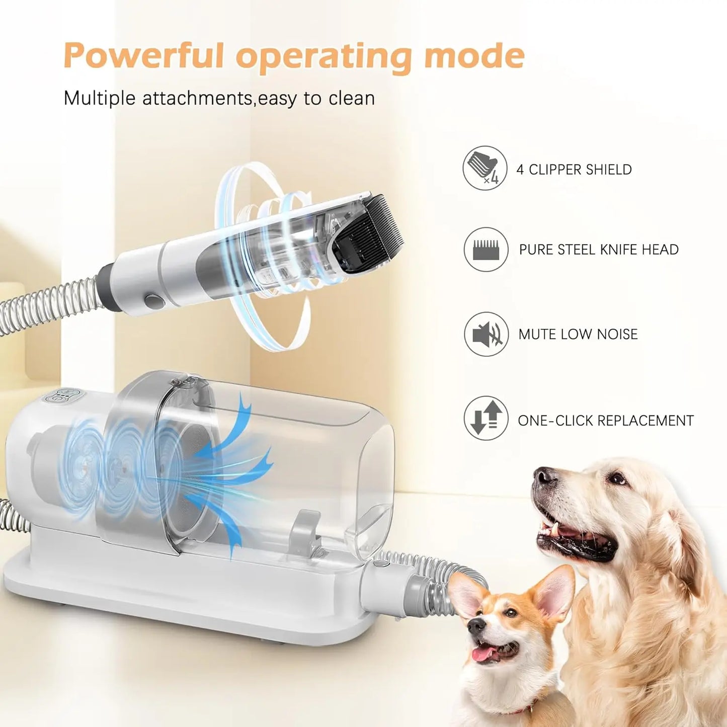 Pet Grooming Vacuum with 2.3L Dust Cup, 5 Tools for Dog Cat Hair Removal, Low Noise