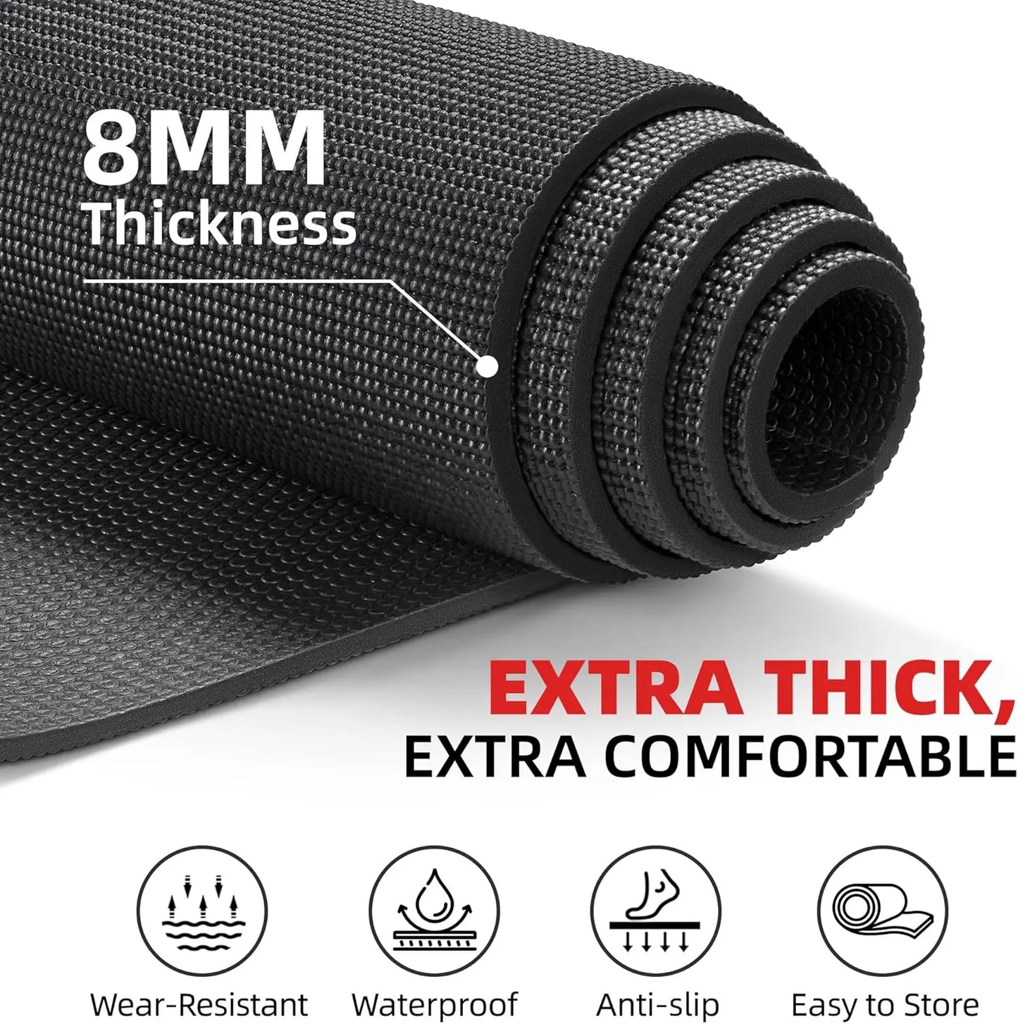Extra Large Exercise Mat, 10'x6'/9'x6'/8'x6'/7'x5'/6'x4'(8mm) Thick for Home Gym & Garage Flooring, High-Density