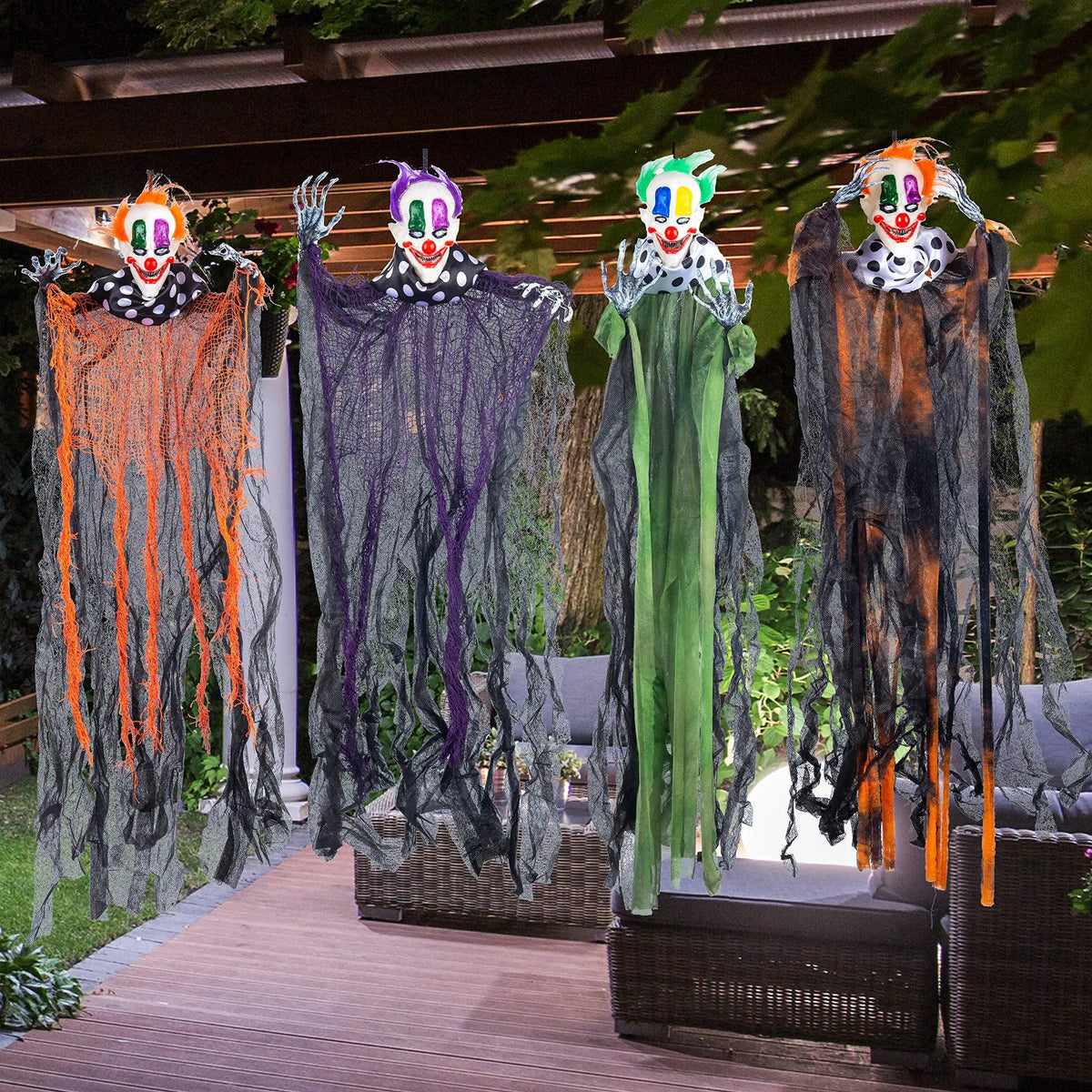 4 Pcs 29 inch Hanging Clown Halloween Decorations Outdoor Props Front Porch Party Supplies Garden Yard Lawn Scary Horror