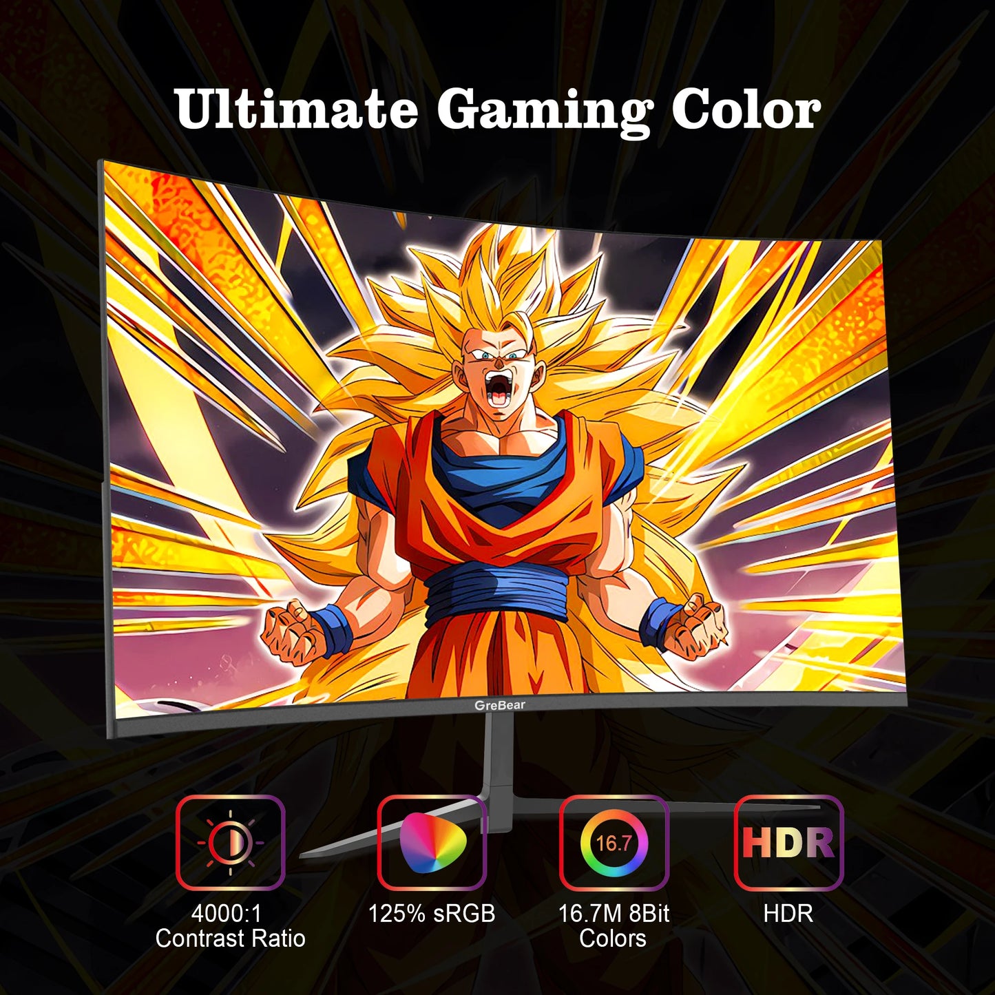 Grebear 27 inch curved monitor 165hz,PC Home Office Computer Gaming Monitor FHD1080p,99% SRGB,Built-in Speakers