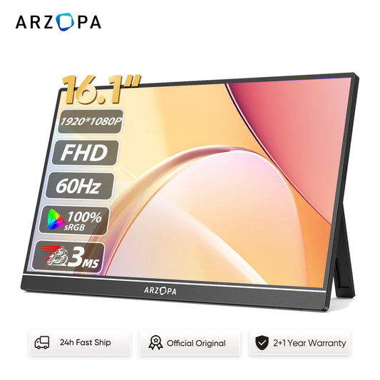 ARZOPA 16.1'' 100% sRGB Portable Monitor 1080P Second Monitor External Screen for MAC Laptop PC Xbox/PS/Switch,Z1C