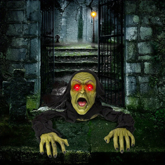 Halloween Decoration Outdoor Zombie Groundbreaker Halloween Outside Zombie Decor with Sound and Flashing Eyes, Scary Groundbreaker for Yard Lawn Graveyard Decorations