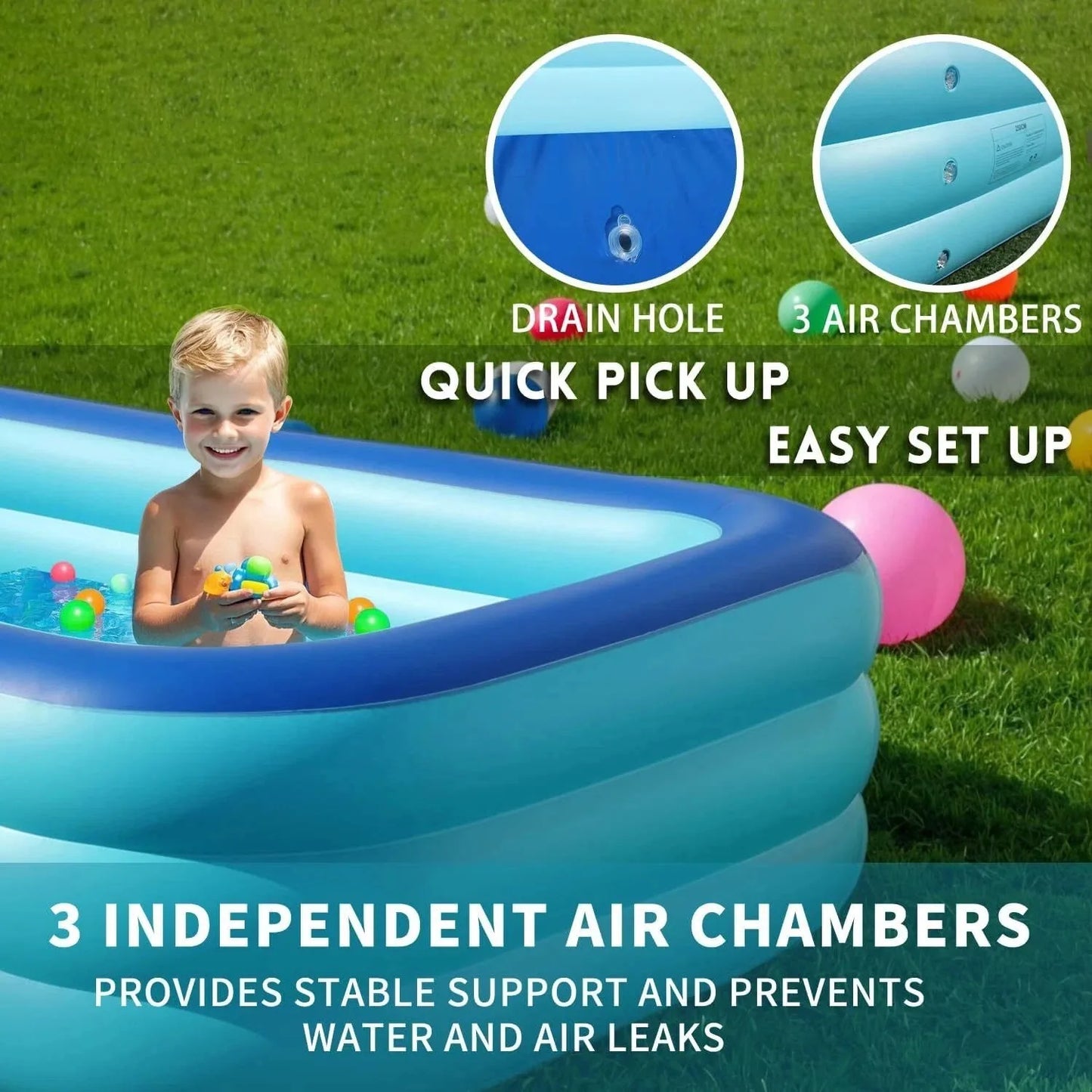 Outdoor Hot Tubs 102 by 63 by 22 Extra Large Family Inflatable Swimming Pool Above Ground for Backyard