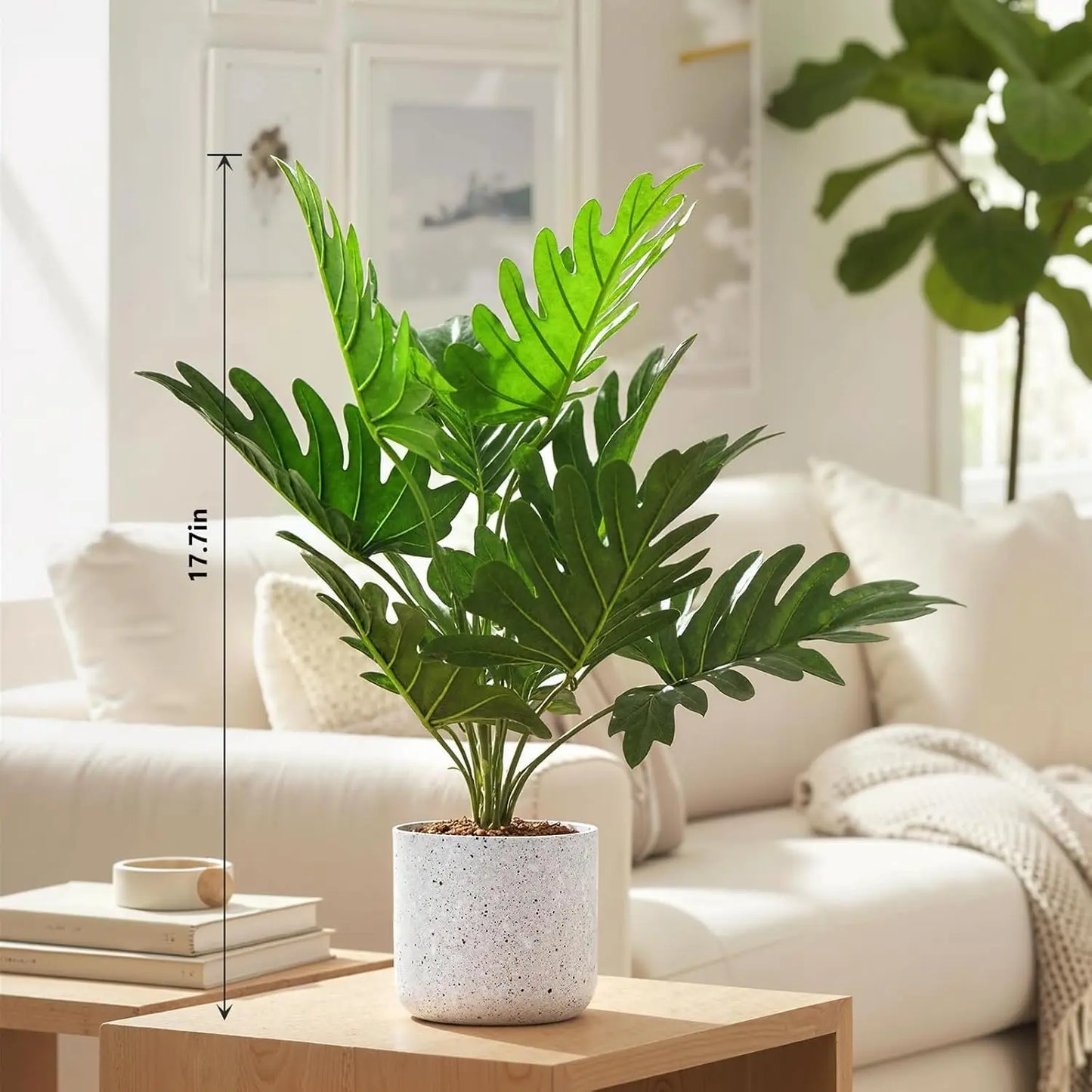 2Pcs Fake Plants in Pot, 17.7" Faux Green Bonsai Tree with Realistic Leaves, Decorative Artificial Plant Indoor for Home Office