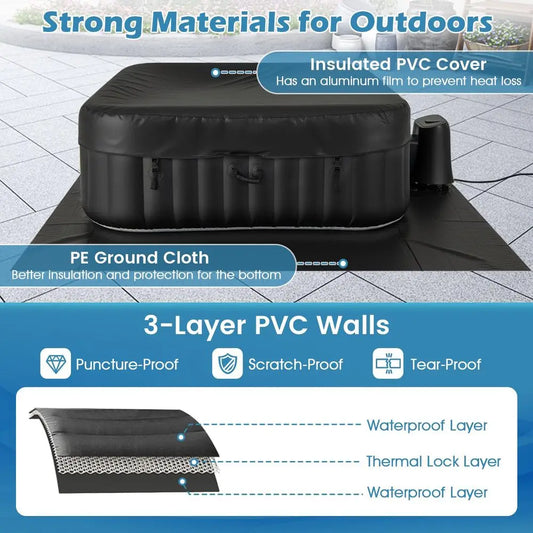 Inflatable Hot Tub SPA, 46 Person Portable Pool Hottub with 130 Air Jets, Electric Heater Pump, Filter, EnergyEfficient Thermal