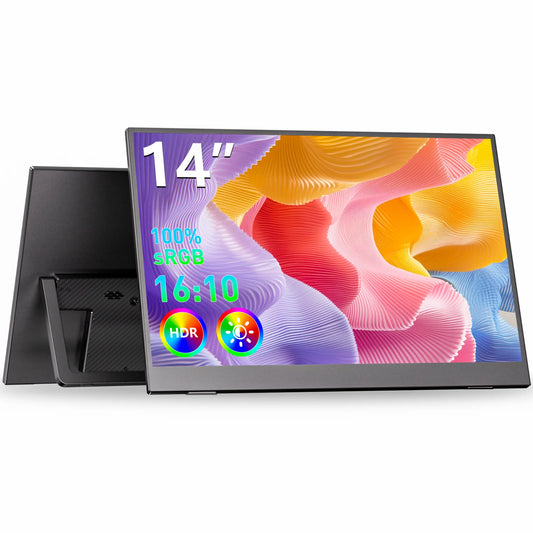 WUAWE 14inch Portable Monitor 1920*1080 USB-C HDMI and Type-C Travel Monitor, External Second Computer Monitor for PC Mac Phone