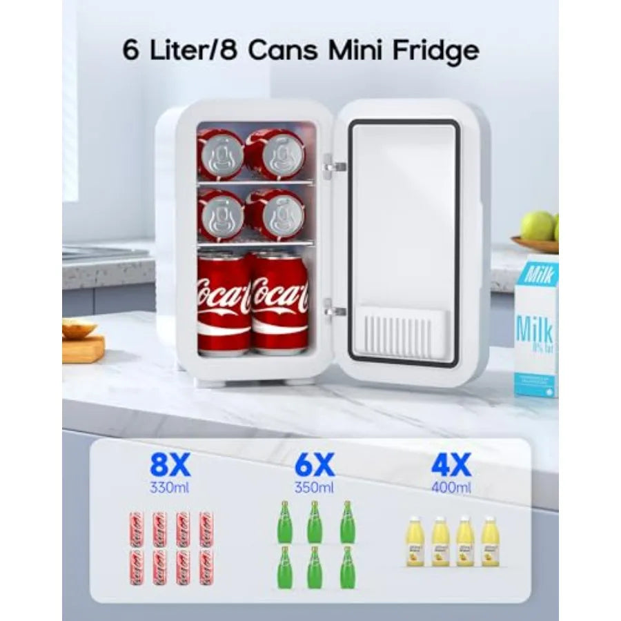 Mini Fridge 6 Liter 8 Can Portable Thermoelectric Cooler Warmer for Bedroom Car Office Dorm White 110V AC DC