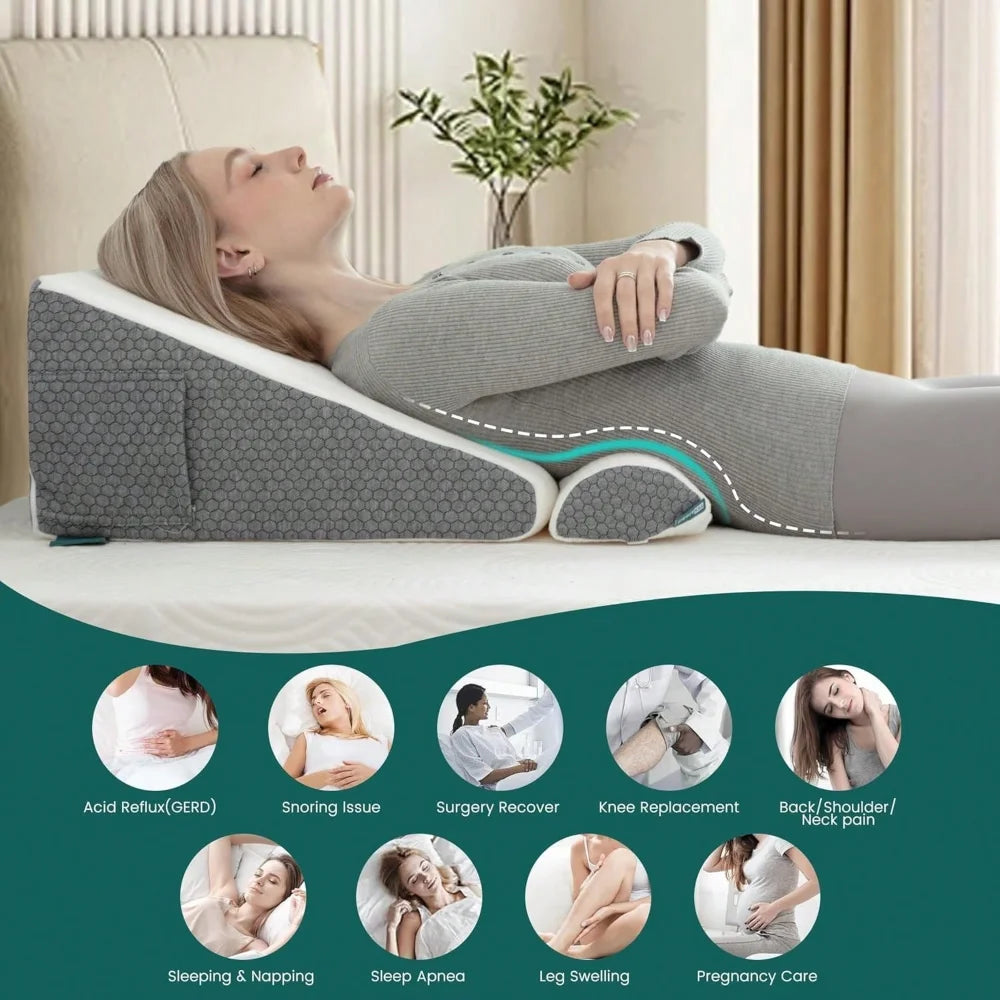 TAIMASI Wedge Pillow With Extra Bolster, Bed Wedge Pillow For Sleep Apnea, Acid Reflux Relief, Back Pain, After Surgery, 30 Degr