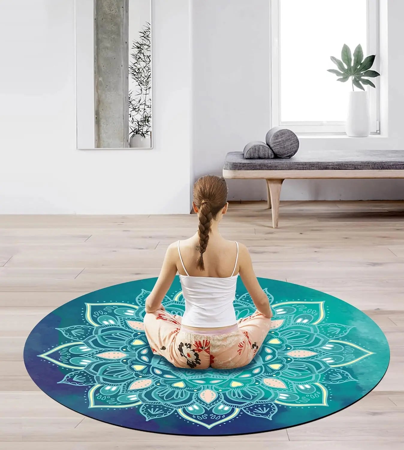 Pilates Mat Round Oversize Yoga Mat Suede Rubber Non-Slip Dia 140cm