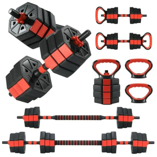 4-in-1 Octagonal Adjustable Dumbbell Set 66 Lbs Converts to Barbell Kettlebell Push-Up Stand Home Gym Free Wghts for Men Women
