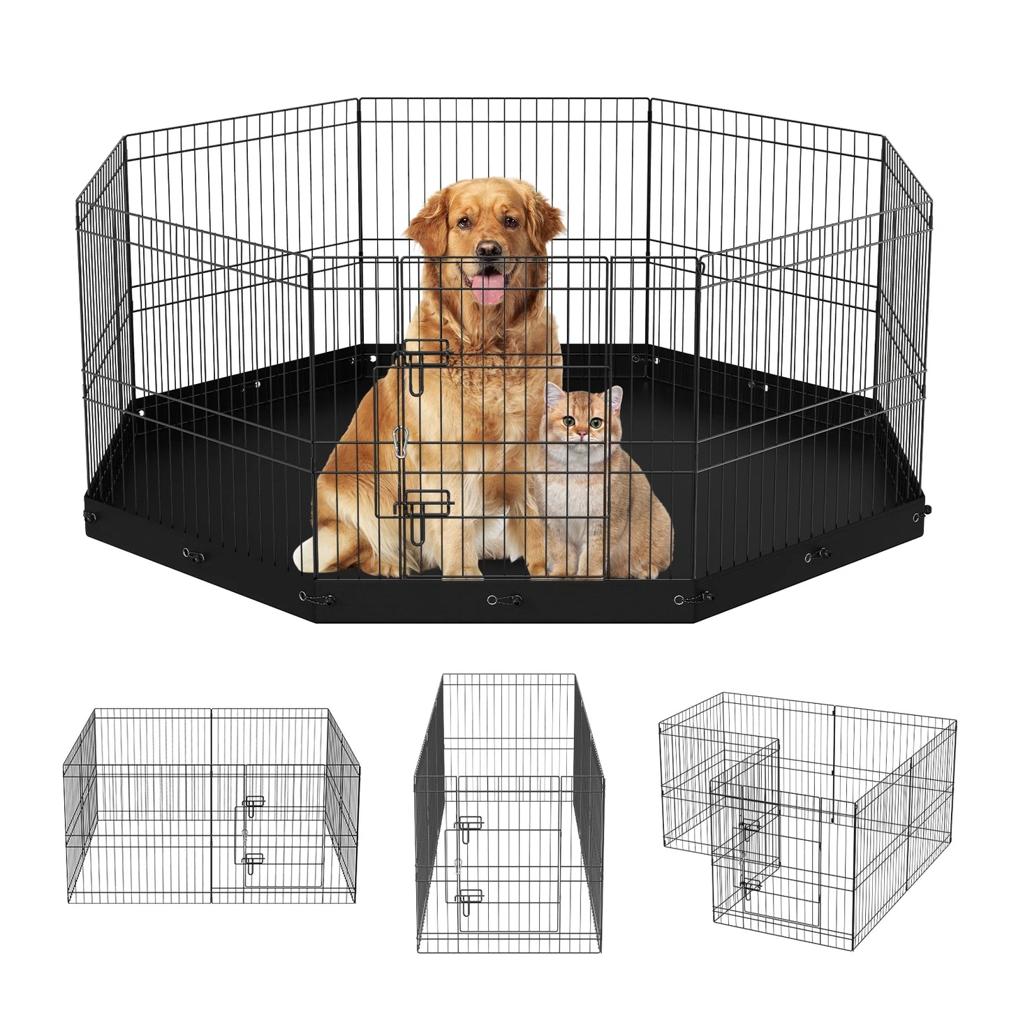 SucceBuy Dog Playpen 8 Panels Foldable Metal Dog Exercise Pet Fence with Bottom Pad Cover for Puppy Outdoor Camping Yard Kennel