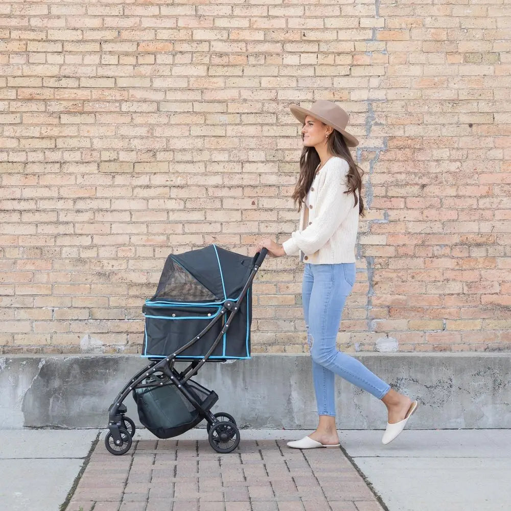 Pet Stroller, Includes 360 Degree Front Wheel Swivel, Rear Wheel Breaks, Reflective Trim, Mesh Panels, Umbrella and Mesh Canopy