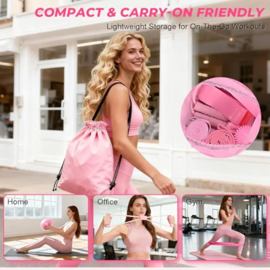 Pilates Ring Set for Women, Pilates Set with Magic Circle, Ball and Resistance Bands, Pilates Kit for Home Workout, Pilates Equ