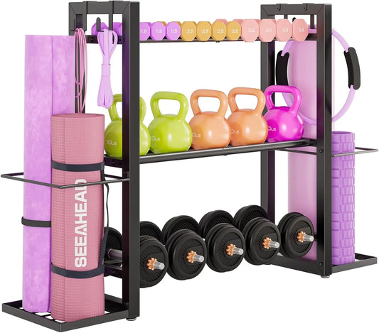 3-Tier Adjustable Dumbbell Rack, Heavy Duty Metal Storage for Home Gym Equipment and Accessories