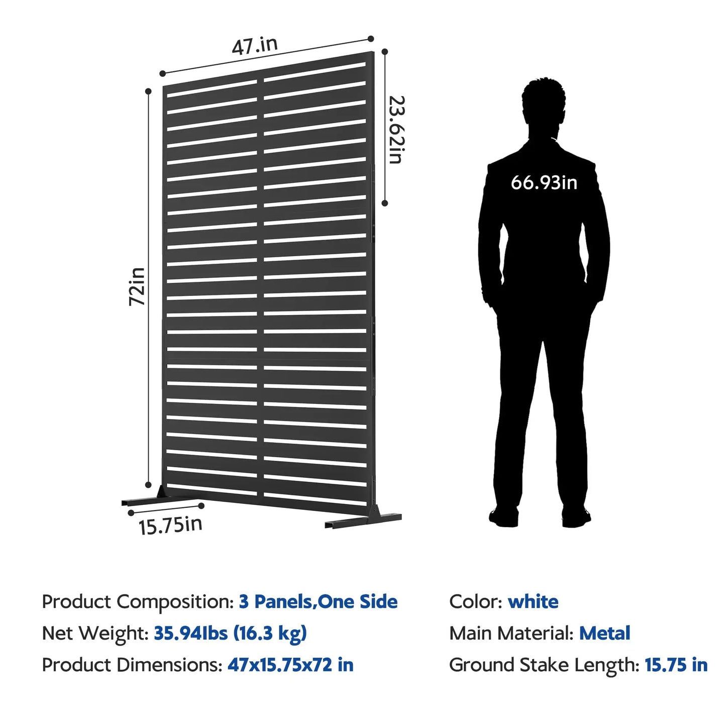 6FT Outdoor Metal Privacy Fence Freestanding Screen Panel With Stand, Decorative Room Divider For Patio Yard Balcony