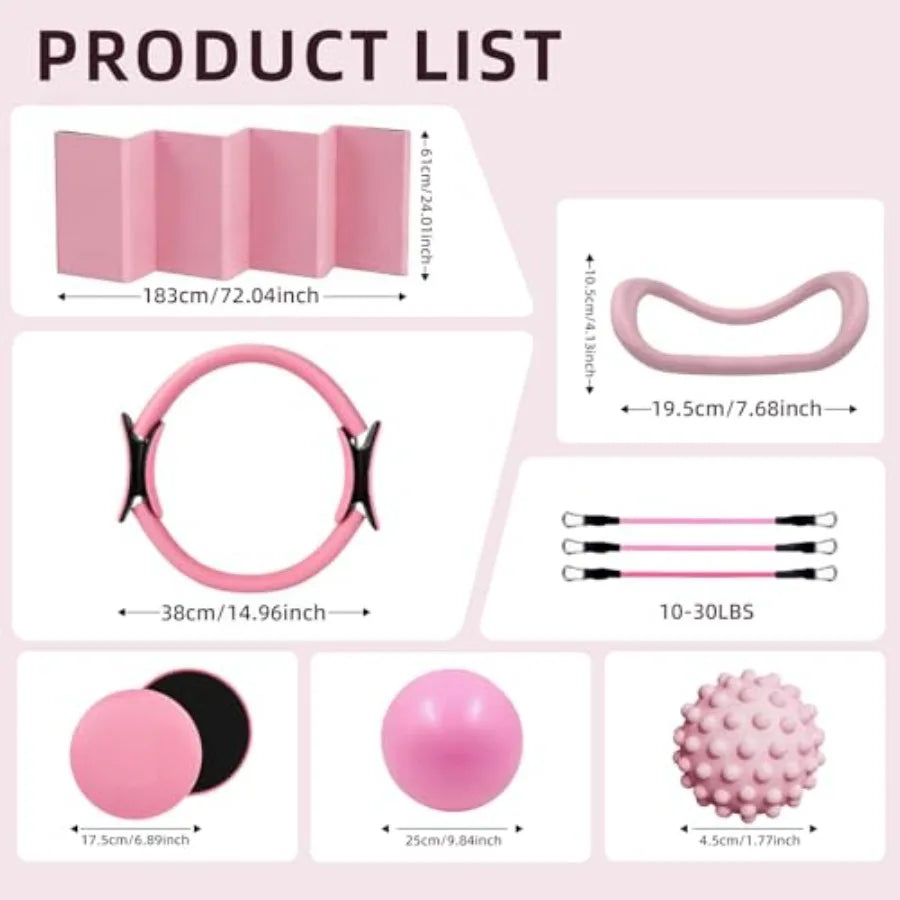 18PCS Ultimate Home Pilates Circle Kit, Professional Pilates Equipment Set with Magic Pilates Ring, Ball and Yoga Mat for Full