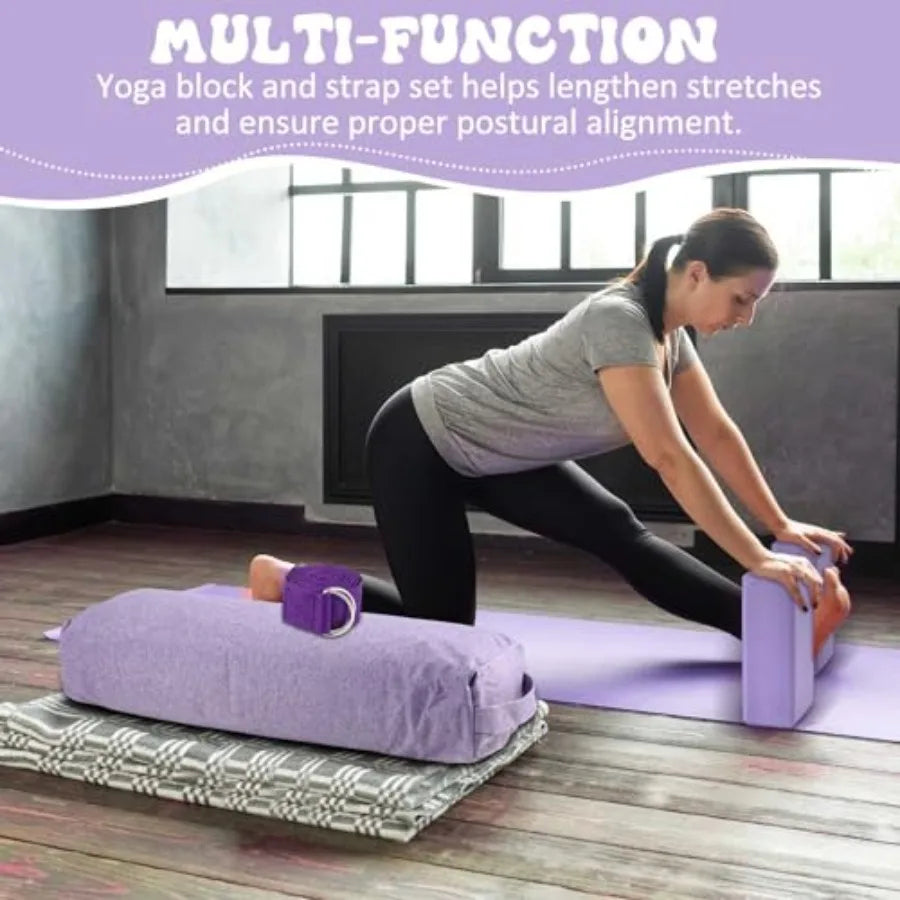 4 Pcs Yoga Bolster Pillows Blocks with Strap Set Comfortable Meditation Pillow with Carry Handle for Restorative Non Slip Reusa