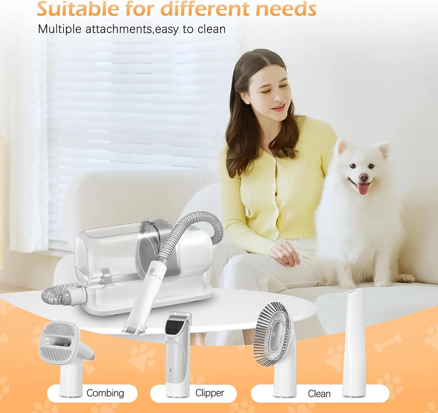 Pet Grooming Vacuum with 2.3L Dust Cup, 5 Tools for Dog Cat Hair Removal, Low Noise
