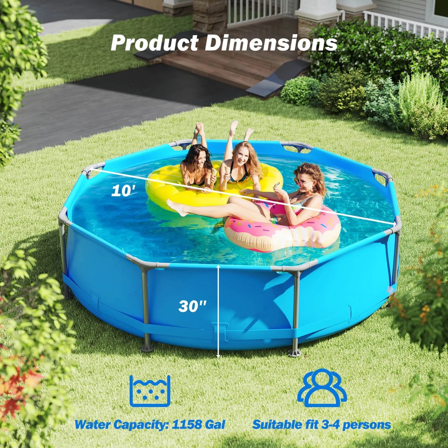 Outdoor Hot Tubs 1158 Gal Outdoor Family Swimming Pool with Metal Frame Multi Layer PVC Fabric