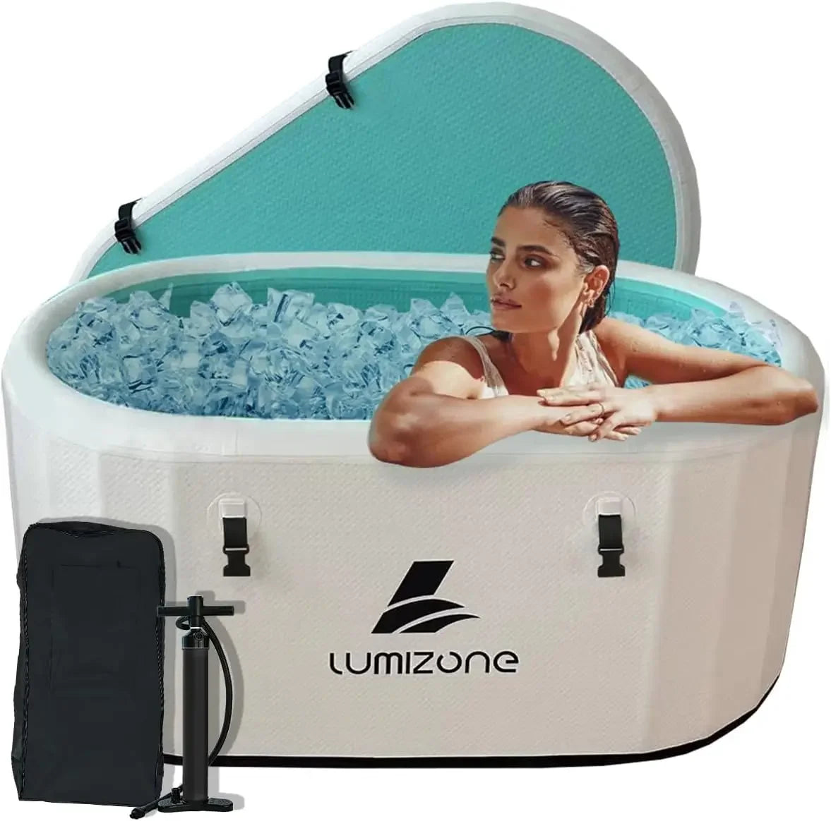 Portable Inflatable Ice Bath Tub Cold Plunge 132 Gallon Compatible Water Chillers Lid Drop Stitch PVC Seals