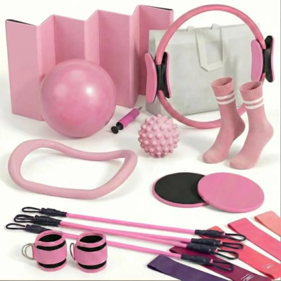 18PCS Ultimate Home Pilates Circle Kit, Professional Pilates Equipment Set with Magic Pilates Ring, Ball and Yoga Mat for Full