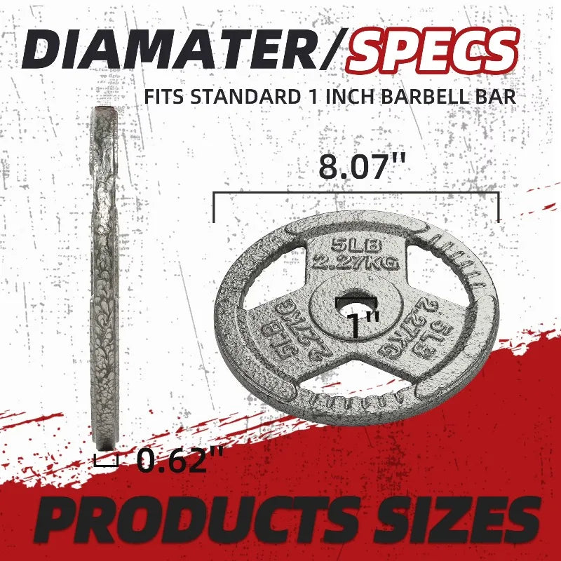 1" Solid Cast Iron Weight Plate Pair, Solid Cast Iron, 2.5-45 lb Full Specification, Dedicated to Standard Barbell Plates