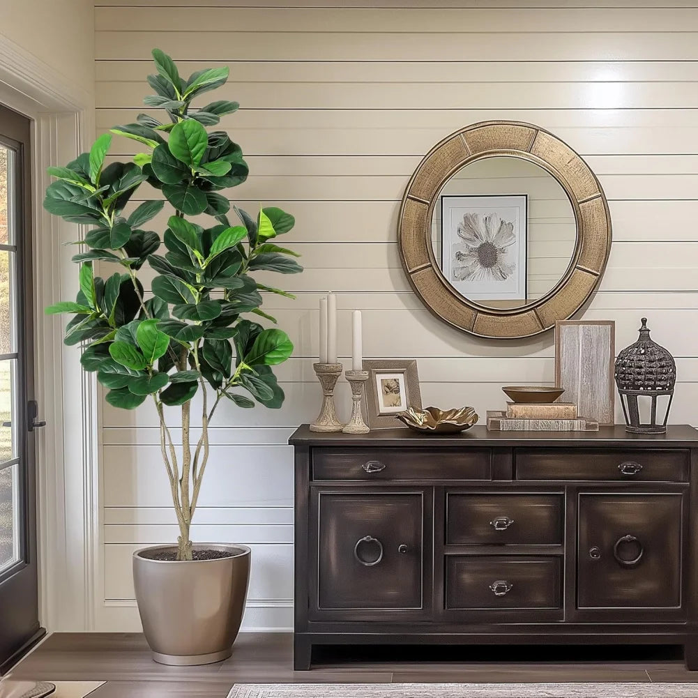 Artificial Tree Faux Fiddle Leaf Fig Tree 4/5/6ft Tall Ficus Tree Artificial for Home Decor Fake Lyrata Fig Plants with Pot