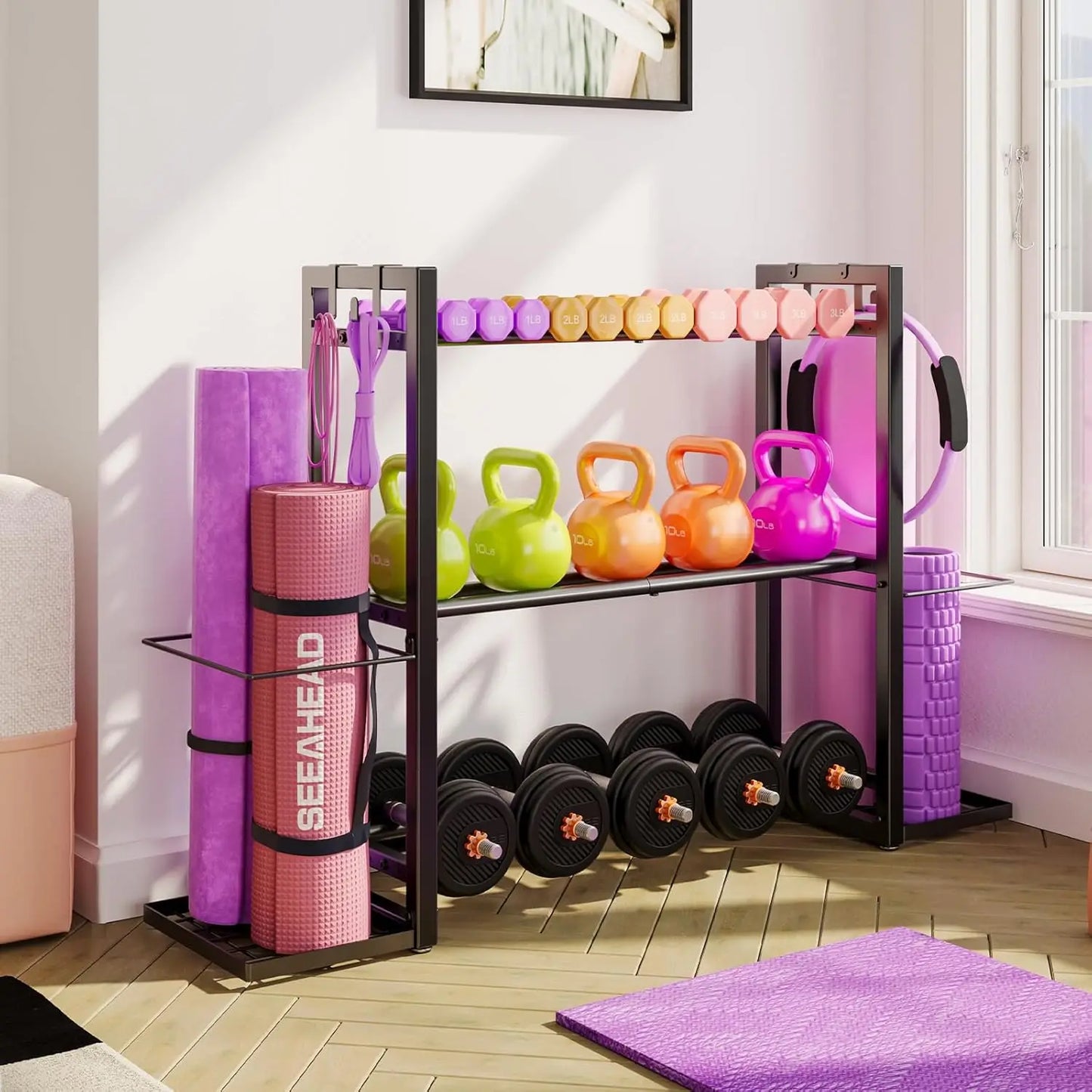 3-Tier Adjustable Dumbbell Rack, Heavy Duty Metal Storage for Home Gym Equipment and Accessories
