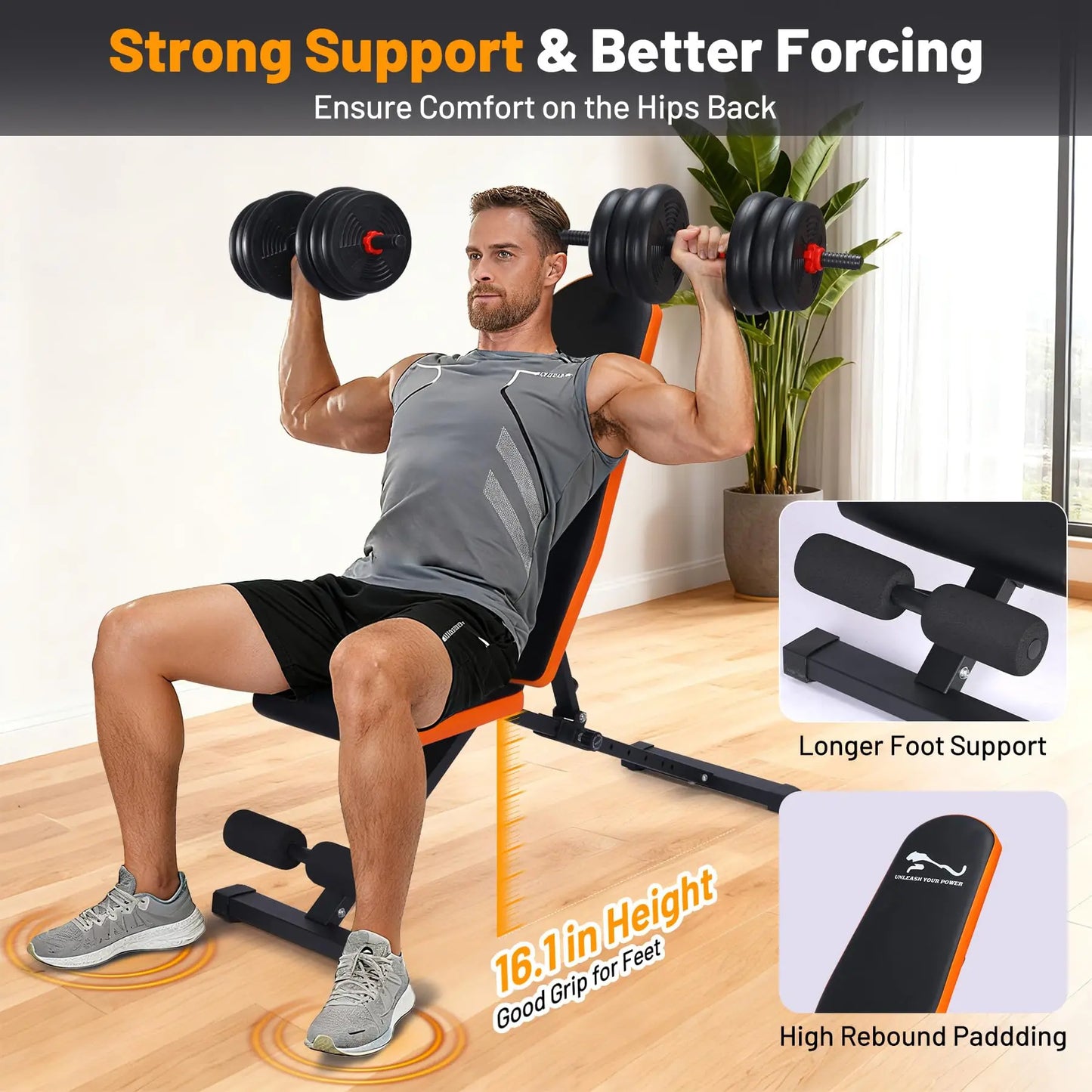 Heavy Duty 1000LB Adjustable FID Weight Bench, 8 Backrest 3 Seat Positions, Collapsible Space Saving Home Gym Bench with Enhanced Stability