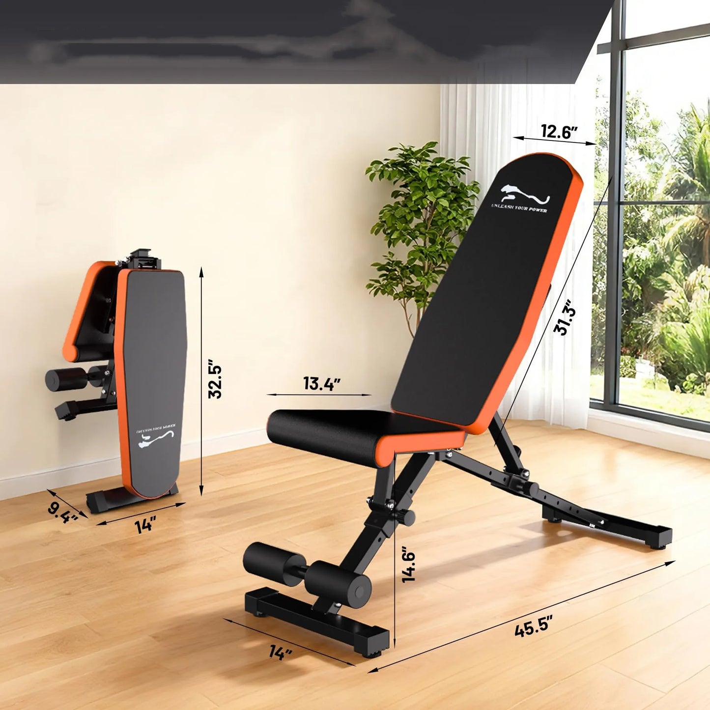 Heavy Duty 1000LB Adjustable FID Weight Bench, 8 Backrest 3 Seat Positions, Collapsible Space Saving Home Gym Bench with Enhanced Stability