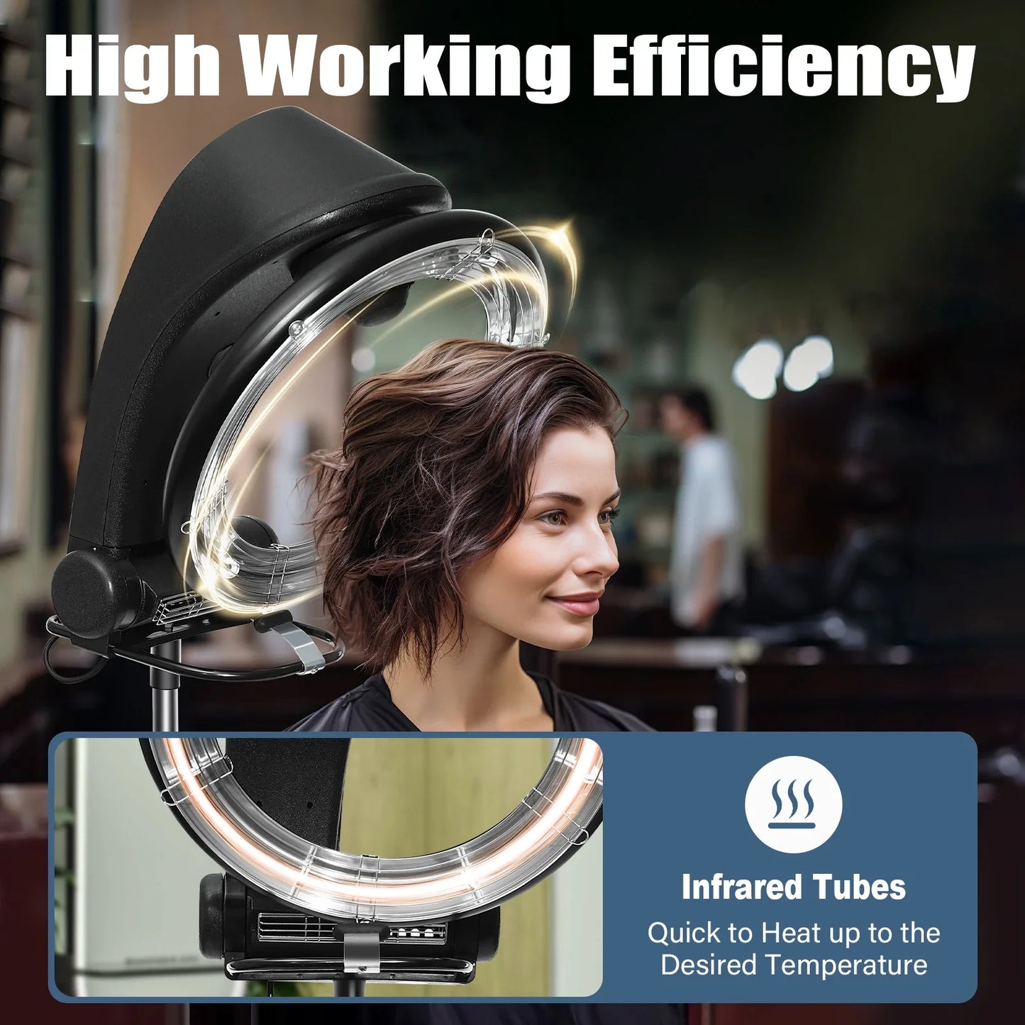 Professional Infrared Hair Dryer - Adjustable Height, Temp & Time Control, Durable Build, Easy Move & Install, Ideal for Salons