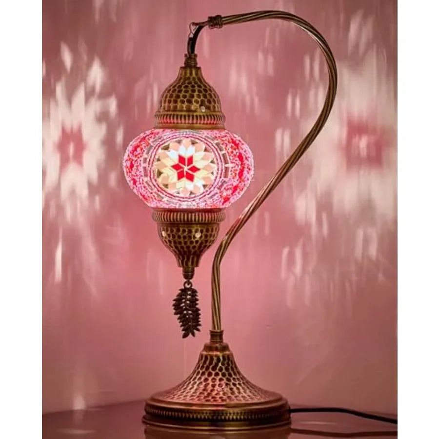 Turkish Moroccan Table Lamp, Swan Neck Tiffany Style Mosaic Glass Table Desk Bedside Lamp for Bedroom, Living Room Handcrafted