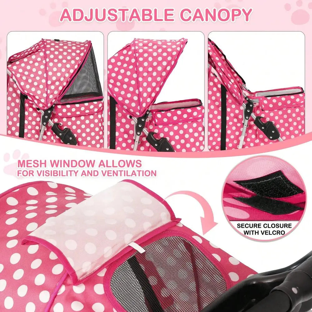 3 Wheels Pet Dog Cat Stroller For Small Medium Dogs Cats, Foldable Jogger Stroller W Storage Basket And Cup Holder
