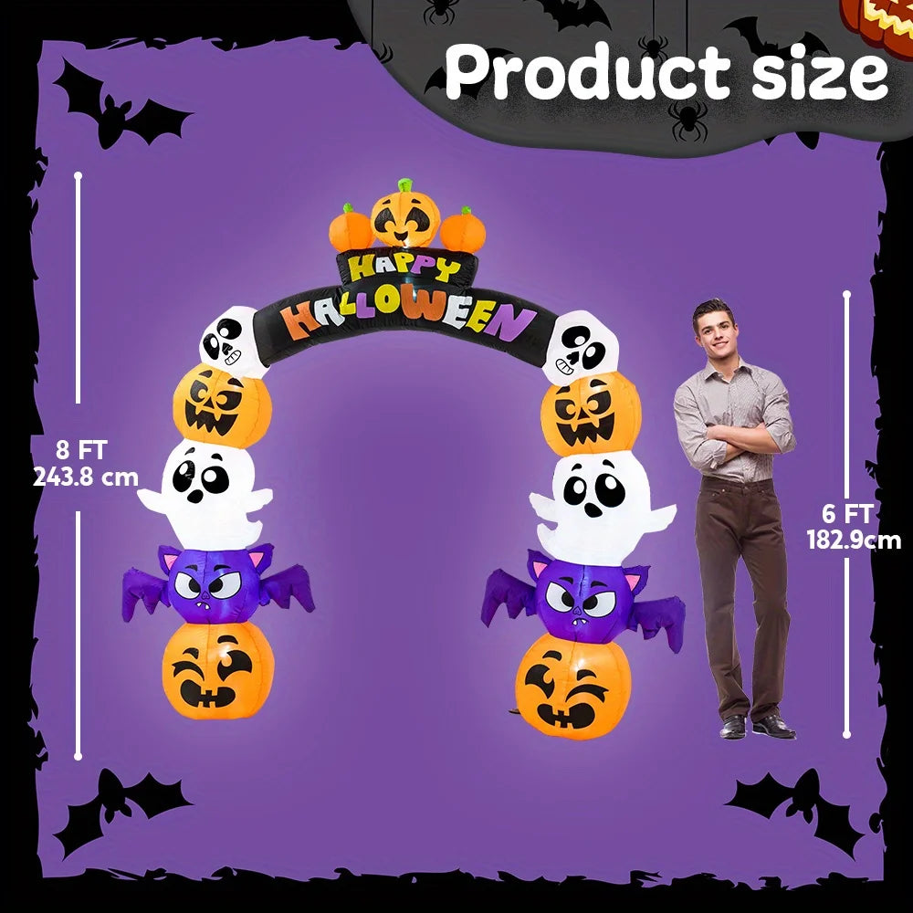 8 FT Cute Halloween Inflatables Pumpkin Archway Outdoor Decoration, Archway Halloween Blow Up for Yard with Build-in LED Lights, Inflatable Arch Yard Outside Pumpkin Decor for Party, Garden