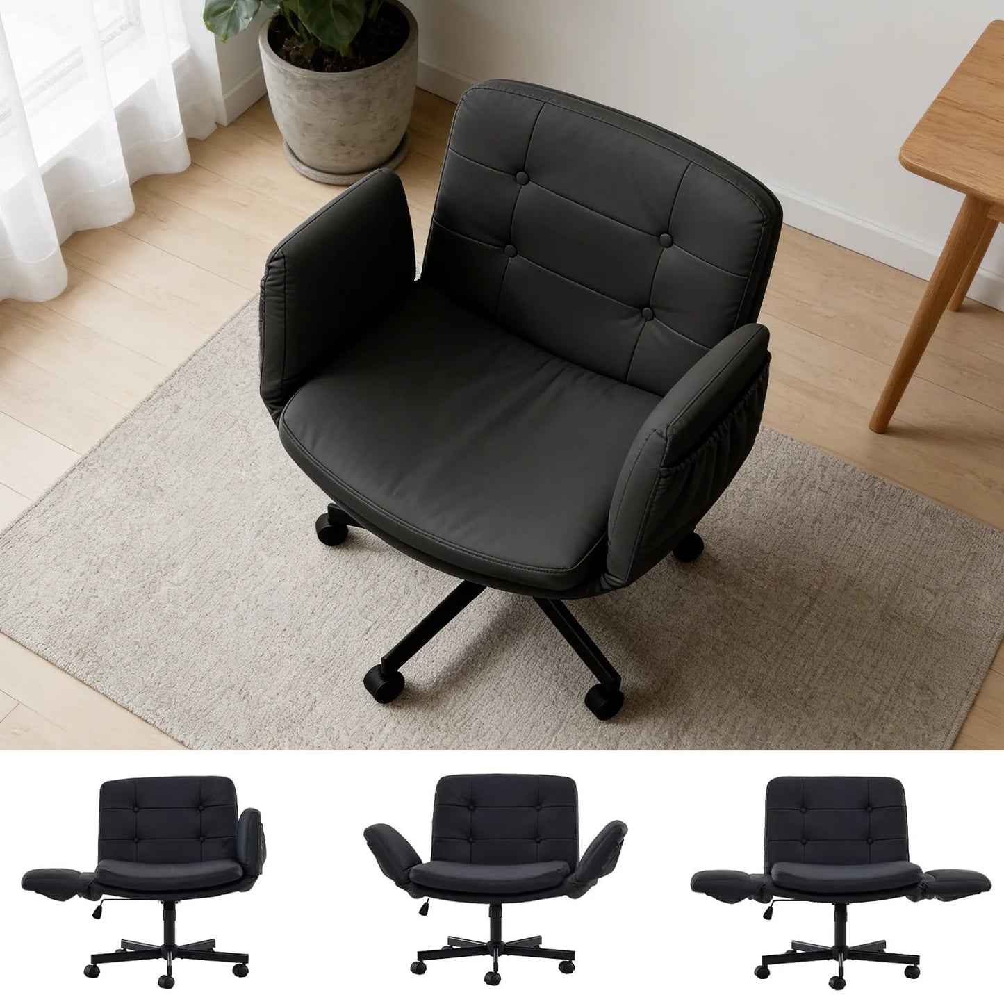 Criss Cross Chair Home Office Cross Legged Swivel Chair with Wheels and Adjustable Arms