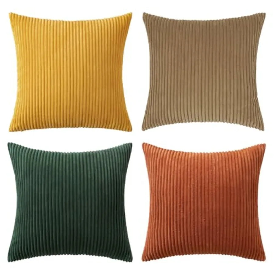 Boho Farmhouse Throw Pillow Covers 18x18 Inch Set of 4 Mordern Nordic Cushion Covers Soft Corduroy Spring Home Decor for Couch
