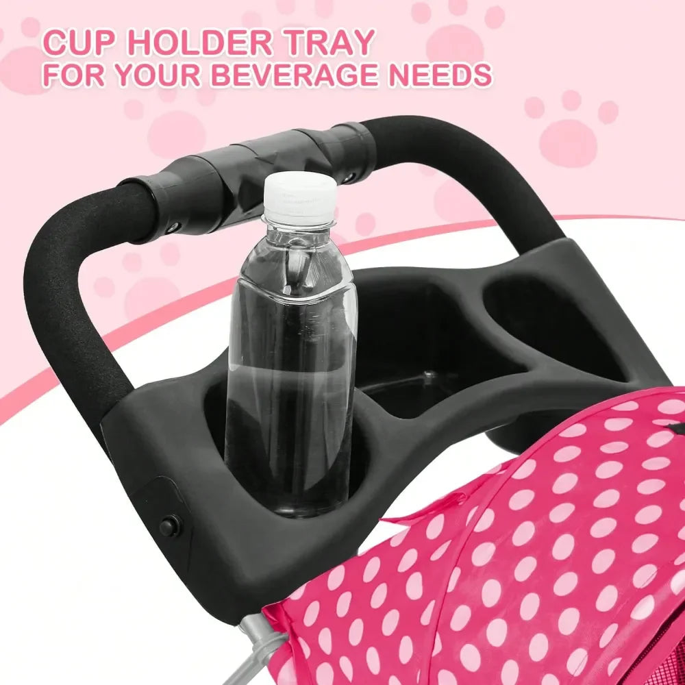 3 Wheels Pet Dog Cat Stroller For Small Medium Dogs Cats, Foldable Jogger Stroller W Storage Basket And Cup Holder