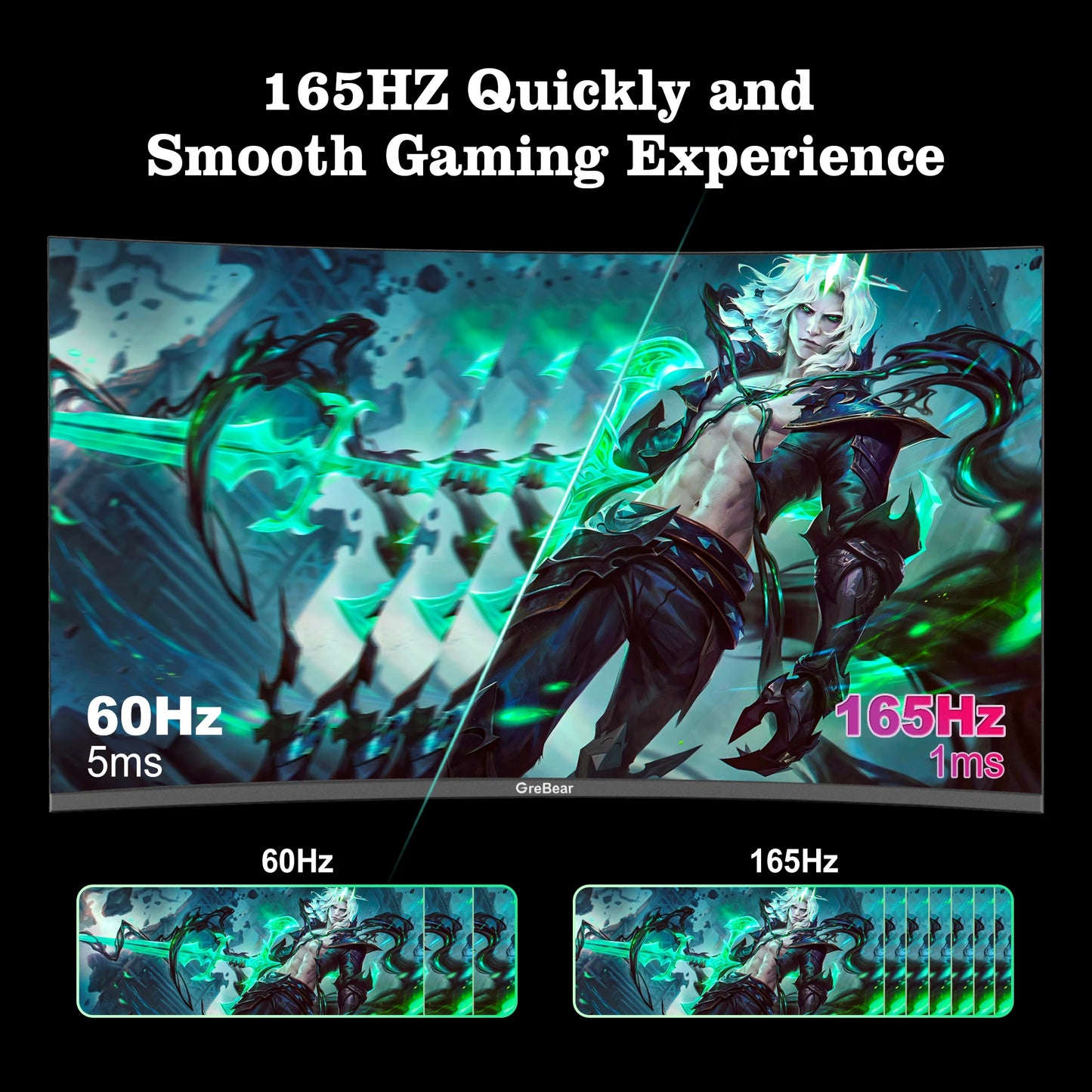 Grebear 27 inch curved monitor 165hz,PC Home Office Computer Gaming Monitor FHD1080p,99% SRGB,Built-in Speakers