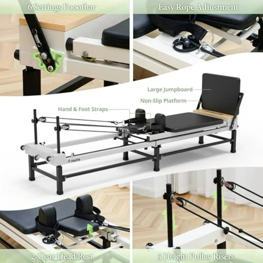 Foldable Pilates Reformer 91 with Adjustable Hght Piano Wire Springs and Jump Board Black Fitness Equipment for Home Studio