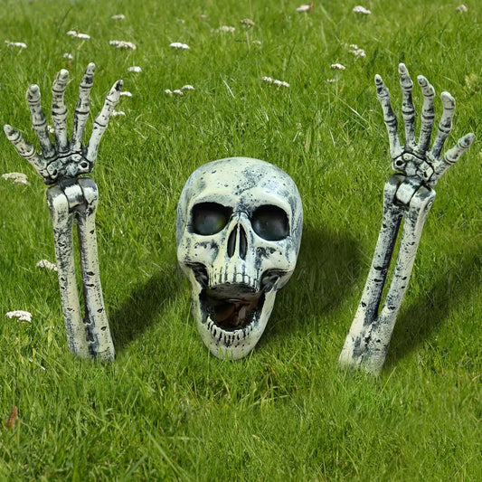 3 Pcs Skeleton Halloween Decorations Outdoor Realistic Looking Skeleton Yard Stakes, Groundbreaker Skull Decor for Graveyard Yard Lawn Garden Party Supplies
