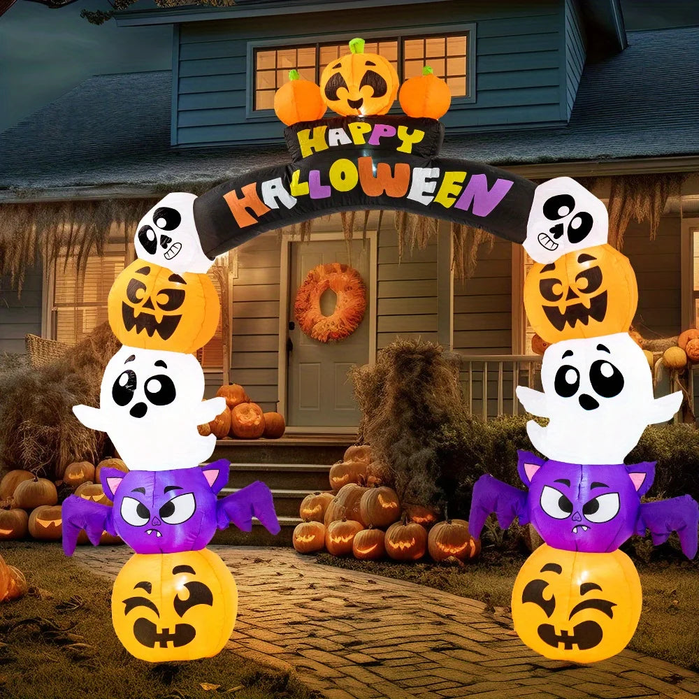 8 FT Cute Halloween Inflatables Pumpkin Archway Outdoor Decoration, Archway Halloween Blow Up for Yard with Build-in LED Lights, Inflatable Arch Yard Outside Pumpkin Decor for Party, Garden